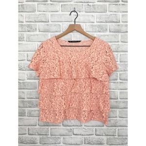 Zara Basic Pink Lace Ruffle Blouse